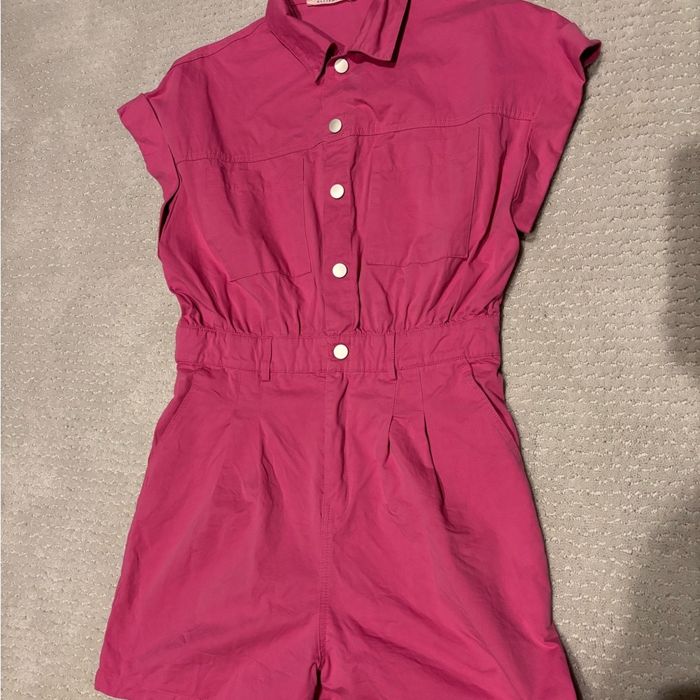 Hot Pink Short Sleeve One-Piece Romper